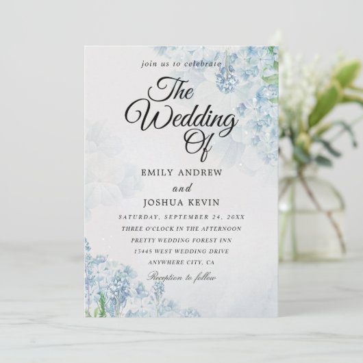 幾何学的結婚フローラの青い花のカード 招待状 (スタンド正面)