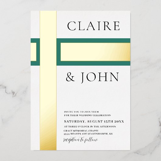 幾何学的結婚形状 箔招待状 (正面)