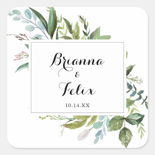 幾何学的結婚緑の封筒用シール スクエアシール (正面)