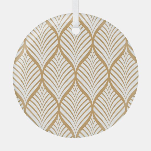 幾何学的葉ヴィンテージシームレスイラストレーション ガラスオーナメント (正面)