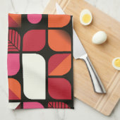 幾何学的葉花継ぎ目のないパターン キッチンタオル (四つ折り)