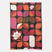 幾何学的葉花継ぎ目のないパターン キッチンタオル (縦)