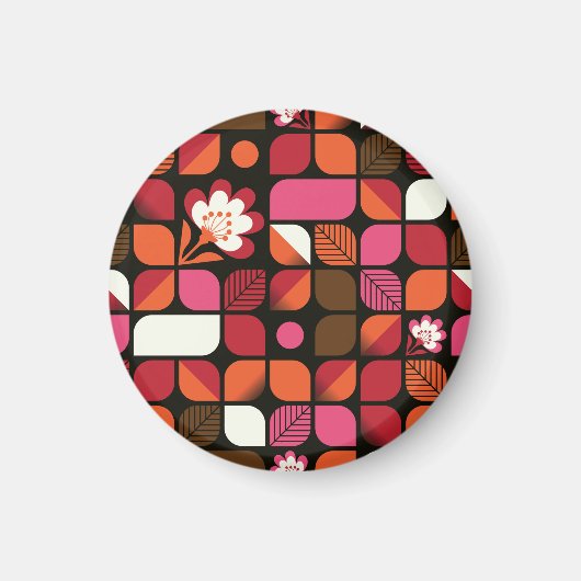 幾何学的葉花継ぎ目のないパターン マグネット (正面)