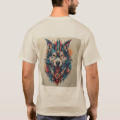 幾何学的要素と鮮やかな色彩の狼 Tシャツ (裏面)