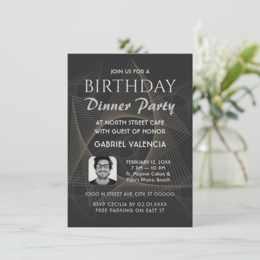 幾何学的誕生日ディナーパーティの招待状 招待状 (スタンド正面)