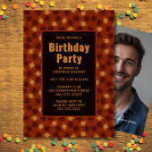 幾何学的誕生日招待状写真オン素朴バック 招待状