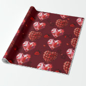 幾何学的赤いハートの折り返し紙 ラッピングペーパー (アンロールド)