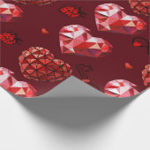 幾何学的赤いハートの折り返し紙 ラッピングペーパー (角)
