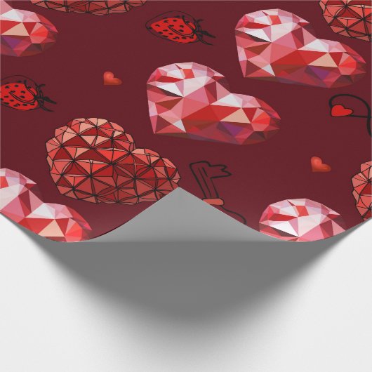 幾何学的赤いハートの折り返し紙 ラッピングペーパー (角)