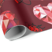 幾何学的赤いハートの折り返し紙 ラッピングペーパー (ロールコーナー)