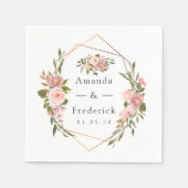 幾何学的赤面およびバラ金ゴールド結婚フローラ スタンダードカクテルナプキン (正面)