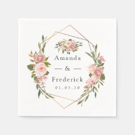 幾何学的赤面およびバラ金ゴールド結婚フローラ スタンダードカクテルナプキン