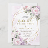 幾何学的赤面ピンクヌエストラボダスペインの結婚ズ 招待状 (正面)