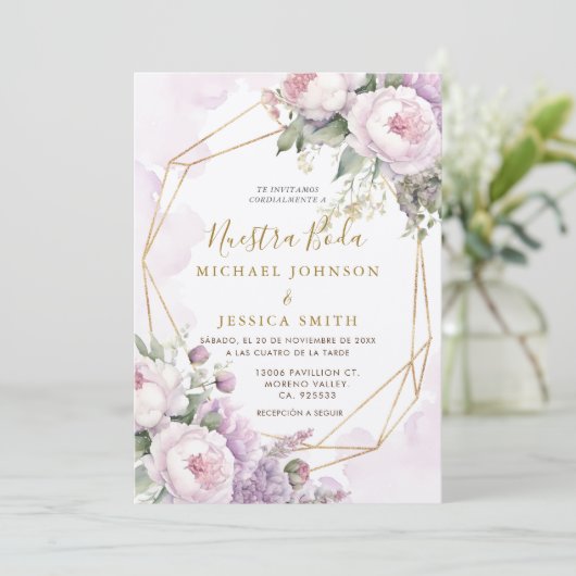 幾何学的赤面ピンクヌエストラボダスペインの結婚ズ 招待状 (スタンド正面)