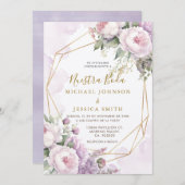 幾何学的赤面ピンクヌエストラボダスペインの結婚ズ 招待状 (正面/裏面)