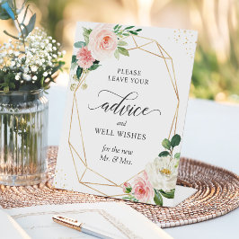 幾何学的赤面ピンクフローラアドバイスとウェルウィッシュ 台座サイン