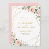 幾何学的赤面ピンクフローラ結婚キャンセルのカード 招待状 (正面/裏面)