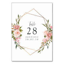 幾何学的赤面ピンク結婚ローズのテーブル番号 テーブルナンバー