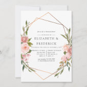 幾何学的赤面ピンク&バラ金ゴールドリハーサルディナー 招待状 (正面)