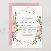 幾何学的赤面ピンク&バラ金ゴールドリハーサルディナー 招待状 (正面/裏面)