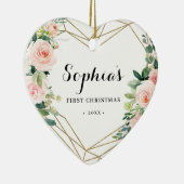 幾何学的赤面フローラベビーの初めてのクリスマス セラミックオーナメント (右)