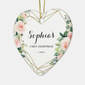 幾何学的赤面フローラベビーの初めてのクリスマス セラミックオーナメント (左)