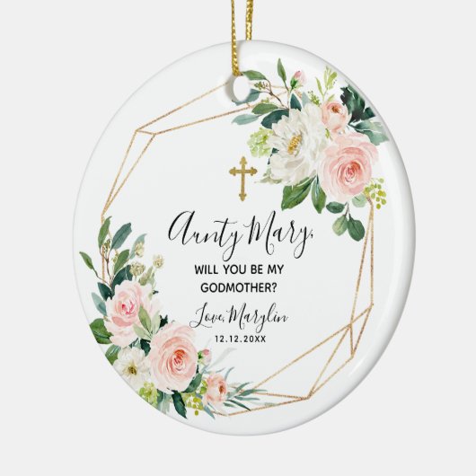 幾何学的赤面フローラ私のゴッドマザーになる セラミックオーナメント (左)