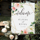 幾何学的赤面フローラ結婚のウェルカムサイン ポスター