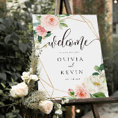 幾何学的赤面フローラ結婚のウェルカムサイン ポスター