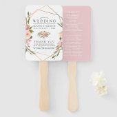 幾何学的赤面及びバラ金ゴールド結婚式 プログラム ハンドファン (正面&裏面)