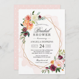 幾何学的赤面水彩フローラブライダルシャワー 招待状