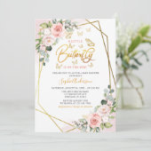 幾何学的赤面金ゴールドフローラバタフライベビーシャワー 招待状 (スタンド正面)