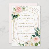 幾何学的赤面金ゴールドフローラ結婚式招待状 招待状 (正面/裏面)