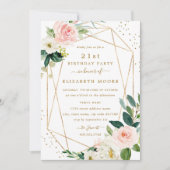 幾何学的赤面金ゴールドフローラ21st誕生日招待状 招待状 (正面)