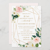 幾何学的赤面金ゴールドフローラ21st誕生日招待状 招待状 (正面/裏面)