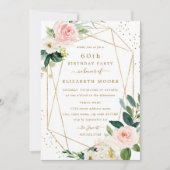 幾何学的赤面金ゴールドフローラ60番目の誕生日招待状 招待状 (正面)