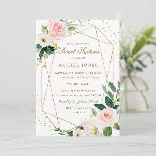 幾何学的赤面金ゴールドフローラSweet sixteen招待状 招待状 (スタンド正面)
