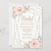 幾何学的赤面金ゴールド紙吹雪フローラブライダルシャワー 招待状 (正面)