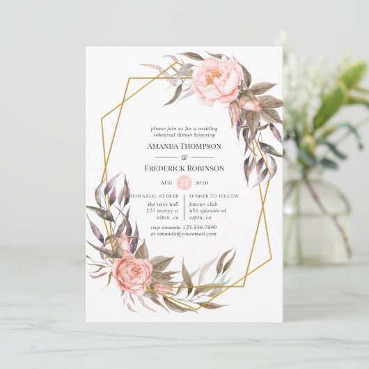 幾何学的赤面&金ゴールドフローラリハーサルディナー 招待状 (スタンド正面)