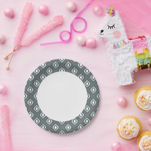幾何学的逆イカット部分パターン ペーパープレート (パーティー)