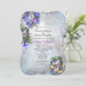 幾何学的金ゴールドとジャカランダ結婚の花 招待状 (スタンド正面)