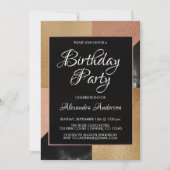 幾何学的金ゴールドとバラ金ゴールド大理石バースデーパーティー 招待状 (正面)