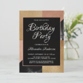 幾何学的金ゴールドとバラ金ゴールド大理石バースデーパーティー 招待状 (スタンド正面)