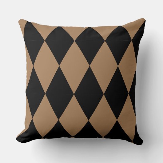 幾何学的金ゴールドとブラックダイヤモンドハーレキンモダン クッション (正面)