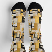 幾何学的金ゴールドとブラックモダンアートソックス ソックス (上部)
