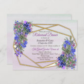 幾何学的金ゴールドとラベンダーフラワーテーマ 招待状 (正面/裏面)
