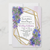 幾何学的金ゴールドとラベンダーフラワー結婚ズ 招待状 (正面)