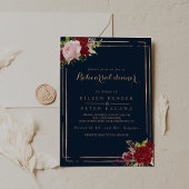 幾何学的金ゴールドとレッドトロピカルリハーサルディナー 招待状