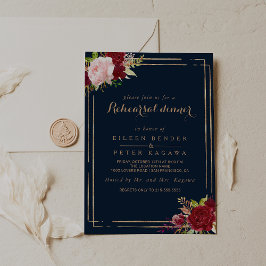 幾何学的金ゴールドとレッドトロピカルリハーサルディナー 招待状