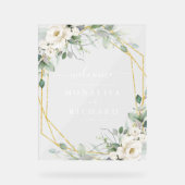 幾何学的金ゴールドと白フローラ結婚の アクリルサイン (正面)